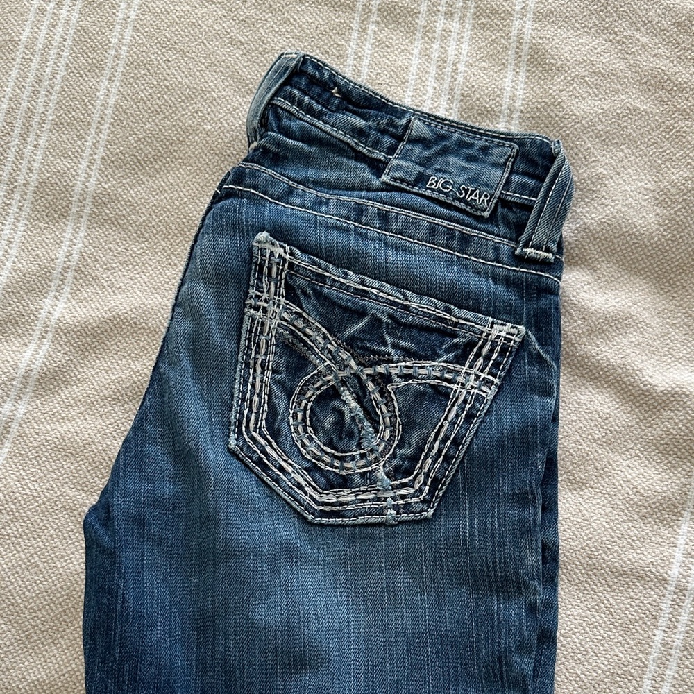 Big Star Women's Indigo Bootcut Jeans with White Embroidered Pocket